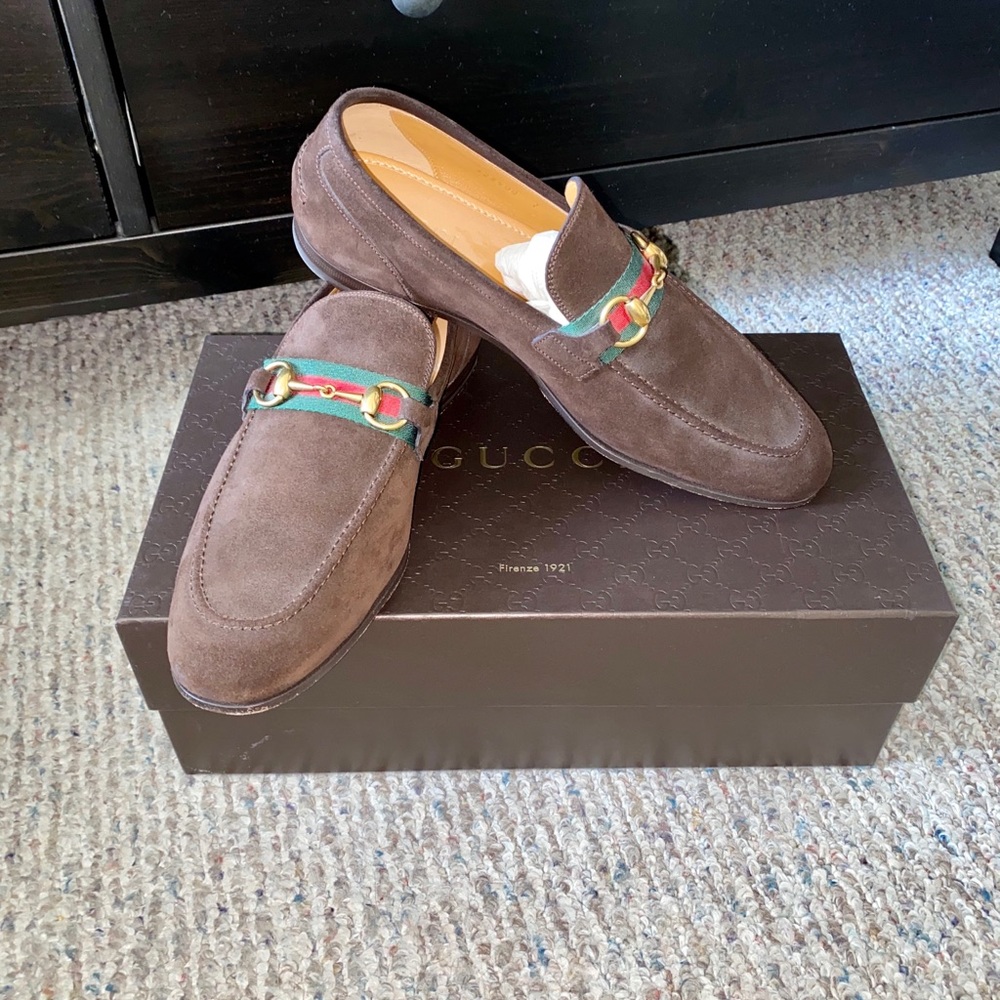 Gucci Men’s Brown Suede Horsebit Loafers
